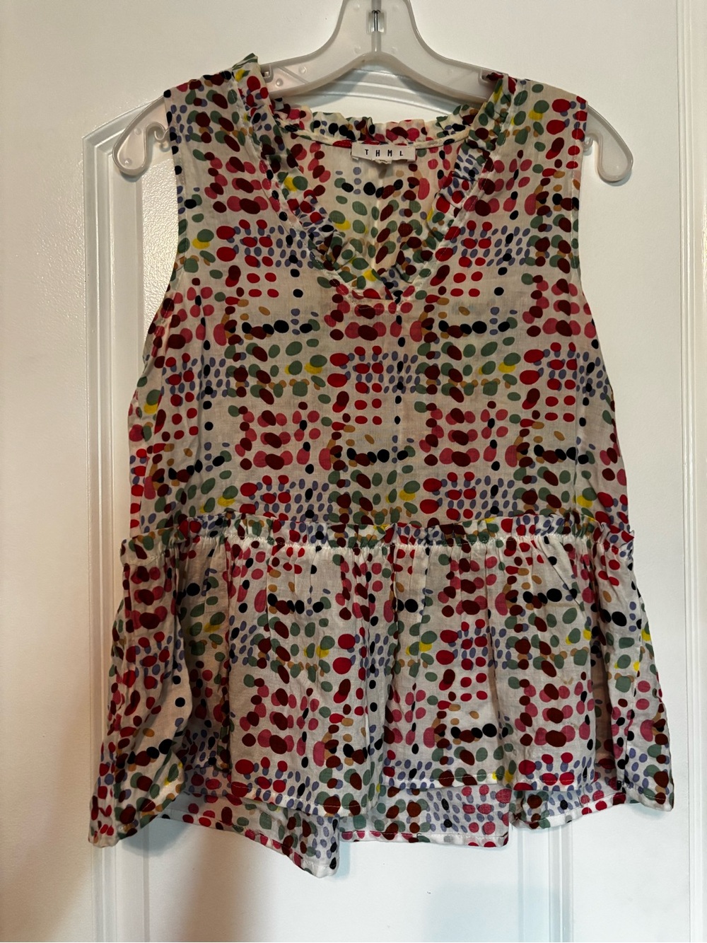 THML Anthropology Multicolor Dot Peplum Sleeveless Top Size Small